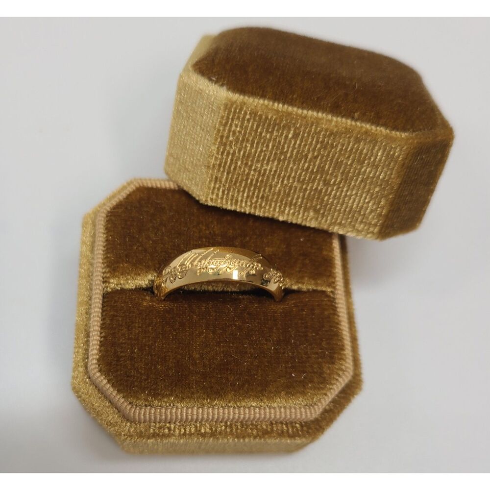 Lord of the Rings The One Ring Gold Plated Engraved Elvish Band with Velvet Box
